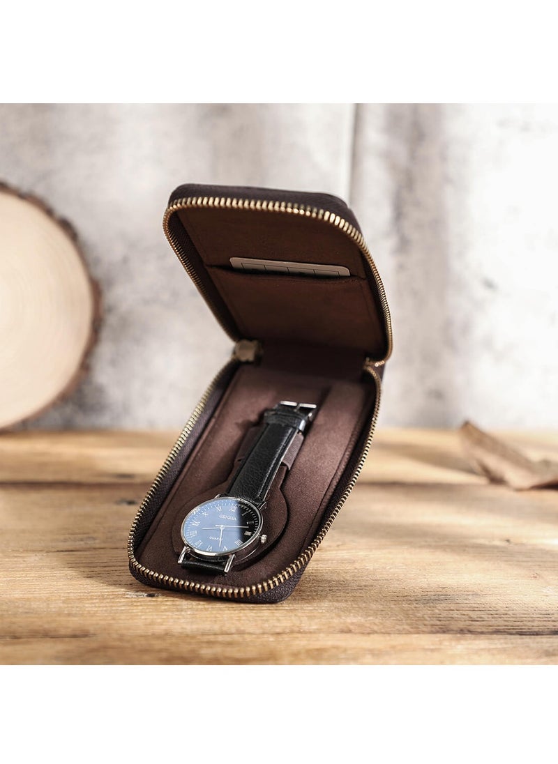 Generic - Watch Case Holder Crazy Horse Leather Case 1 Pcs Watch Bag Zipper Travel Storage - Image 1