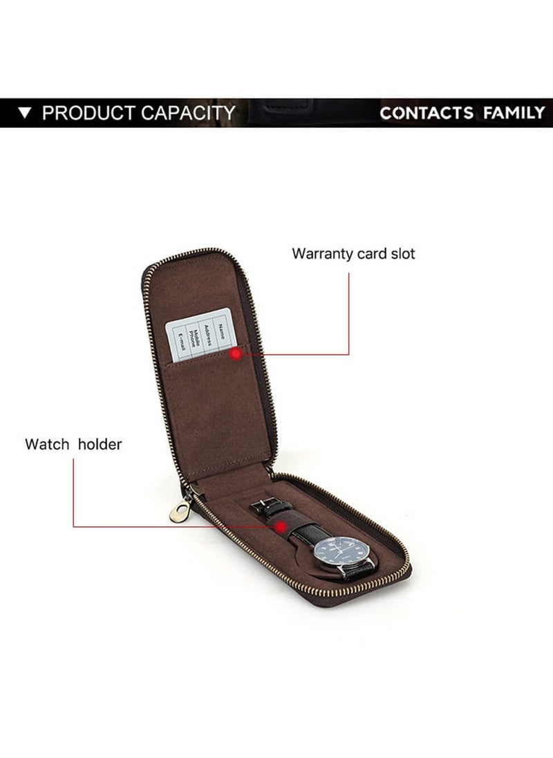 Generic - Watch Case Holder Crazy Horse Leather Case 1 Pcs Watch Bag Zipper Travel Storage - Image 1