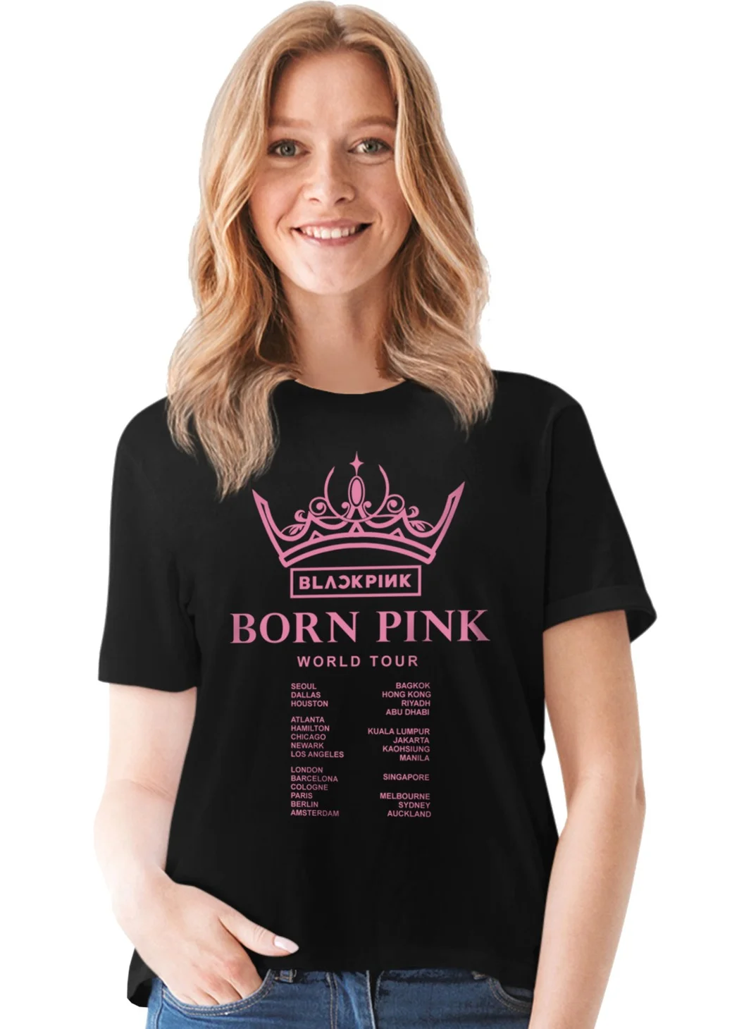 Rock&Roll Blackpink Tour Black Short Sleeve Women's T-Shirt