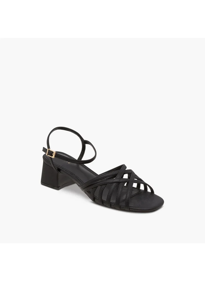 Celeste Women Cross-Strap Sandals with Pin Buckle Closure and Block Heels