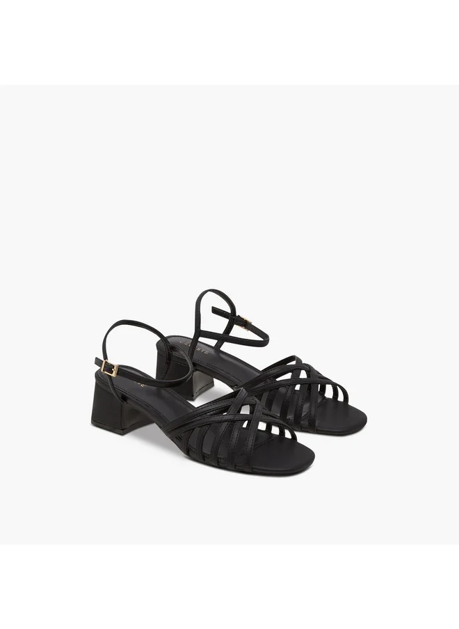 Celeste Women Cross-Strap Sandals with Pin Buckle Closure and Block Heels