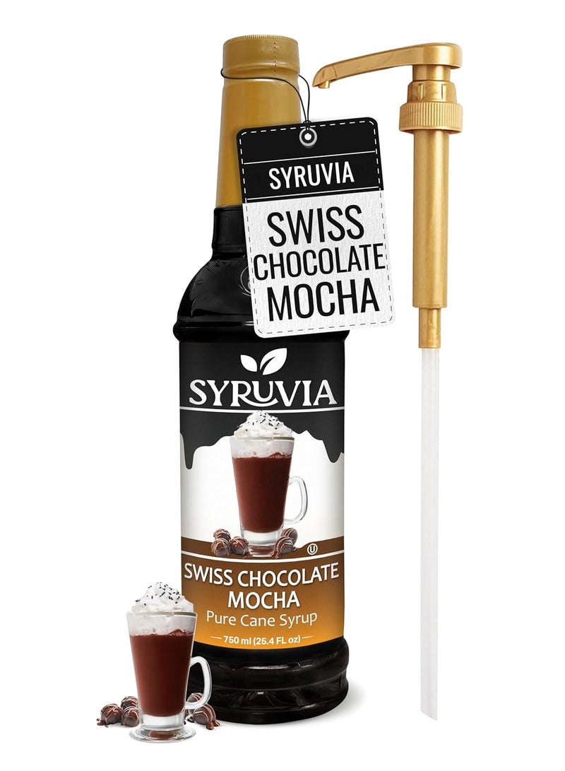 Syruvia Syruvia Swiss Chocolate Mocha Syrup - 750 ml  Premium Coffee Flavoring Syrup - Kosher Coffee Syrups, Gluten Free, No Coloring, Perfect for Drinks, Soda, Shakes, Desserts, and More With Pump  - Image 1
