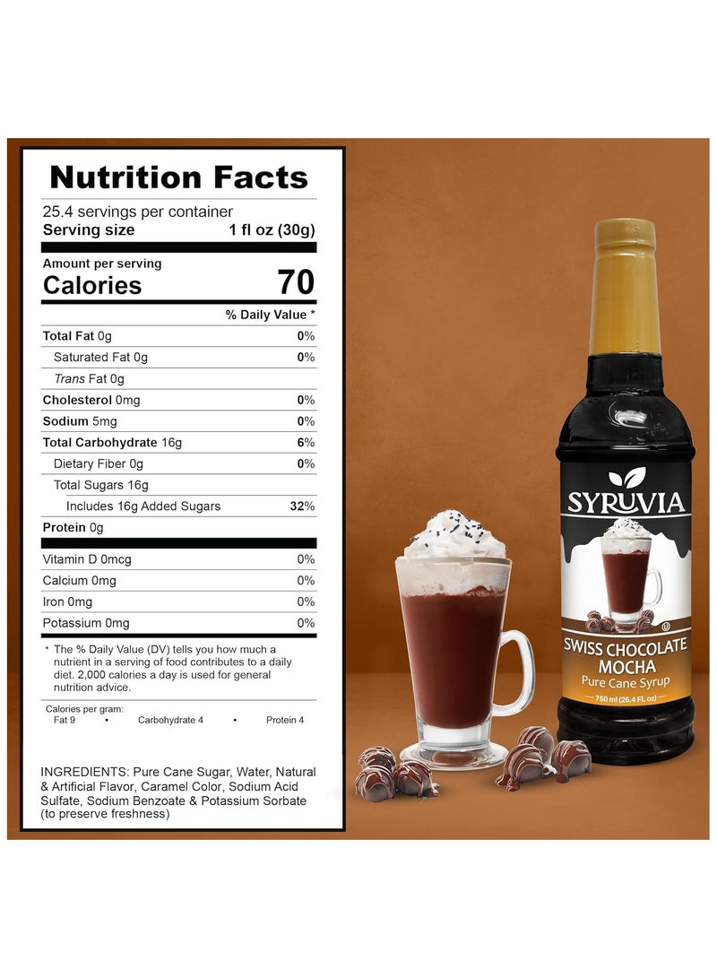 Syruvia Syruvia Swiss Chocolate Mocha Syrup - 750 ml  Premium Coffee Flavoring Syrup - Kosher Coffee Syrups, Gluten Free, No Coloring, Perfect for Drinks, Soda, Shakes, Desserts, and More With Pump  - Image 2