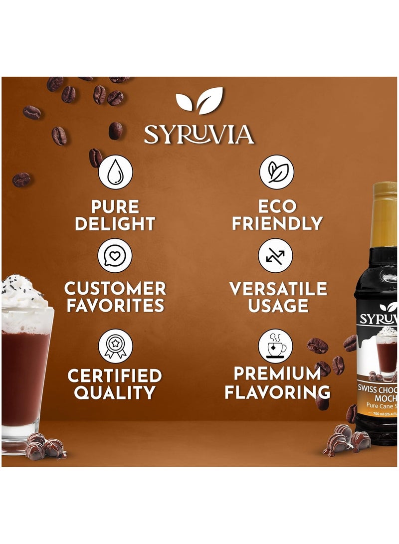 Syruvia Syruvia Swiss Chocolate Mocha Syrup - 750 ml  Premium Coffee Flavoring Syrup - Kosher Coffee Syrups, Gluten Free, No Coloring, Perfect for Drinks, Soda, Shakes, Desserts, and More With Pump  - Image 5
