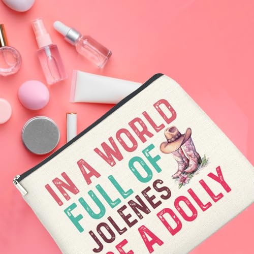 UPNEGE Country Music Lover Gifts Makeup Bag Western Dolly Fans Gifts for Women Sister Friends, in a World Full of Jolenes Be a Dolly Zipper Makeup Pouch - Image 5