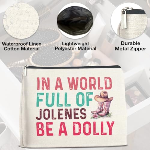 UPNEGE Country Music Lover Gifts Makeup Bag Western Dolly Fans Gifts for Women Sister Friends, in a World Full of Jolenes Be a Dolly Zipper Makeup Pouch - Image 3