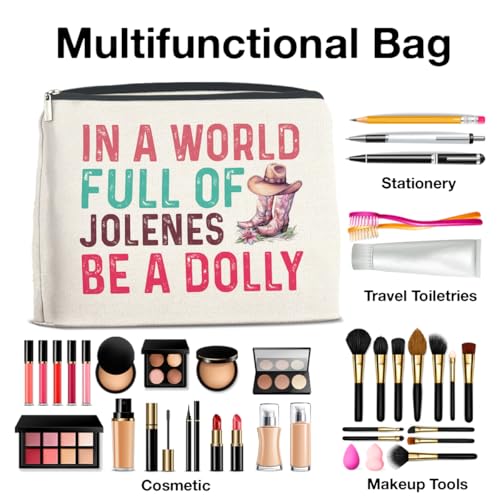 UPNEGE Country Music Lover Gifts Makeup Bag Western Dolly Fans Gifts for Women Sister Friends, in a World Full of Jolenes Be a Dolly Zipper Makeup Pouch - Image 4