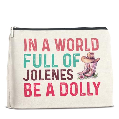 UPNEGE Country Music Lover Gifts Makeup Bag Western Dolly Fans Gifts for Women Sister Friends, in a World Full of Jolenes Be a Dolly Zipper Makeup Pouch - Image 1