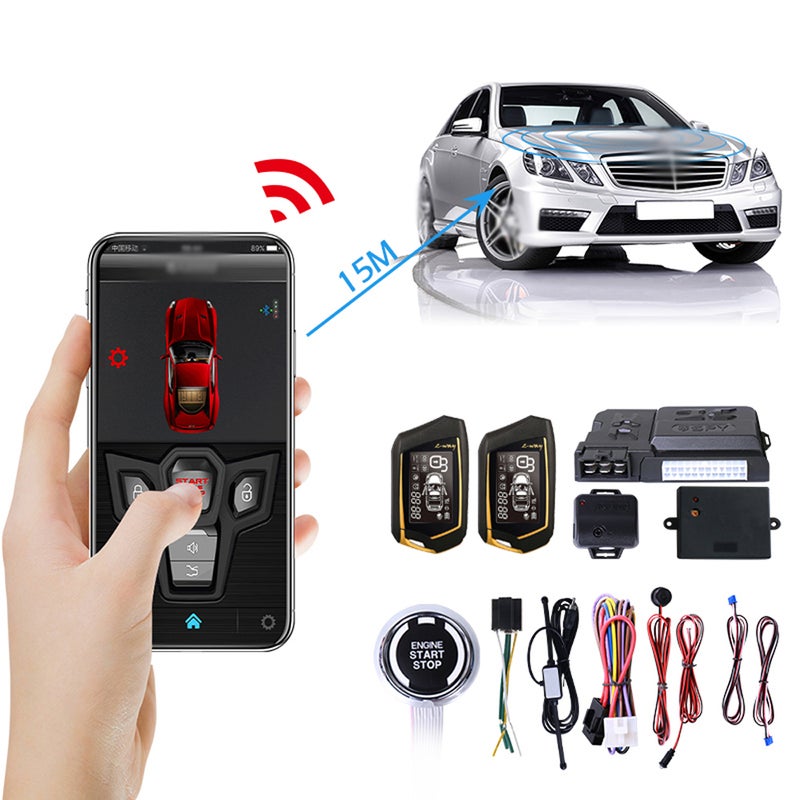 Car Anti-Theft Alarm Remote Starter System PKE Keyless Entry BT Remote Engine Starter Central Lock Kit 2-Way Vibration Alarm Support APP Control with 2 Remote Controller - Image 4