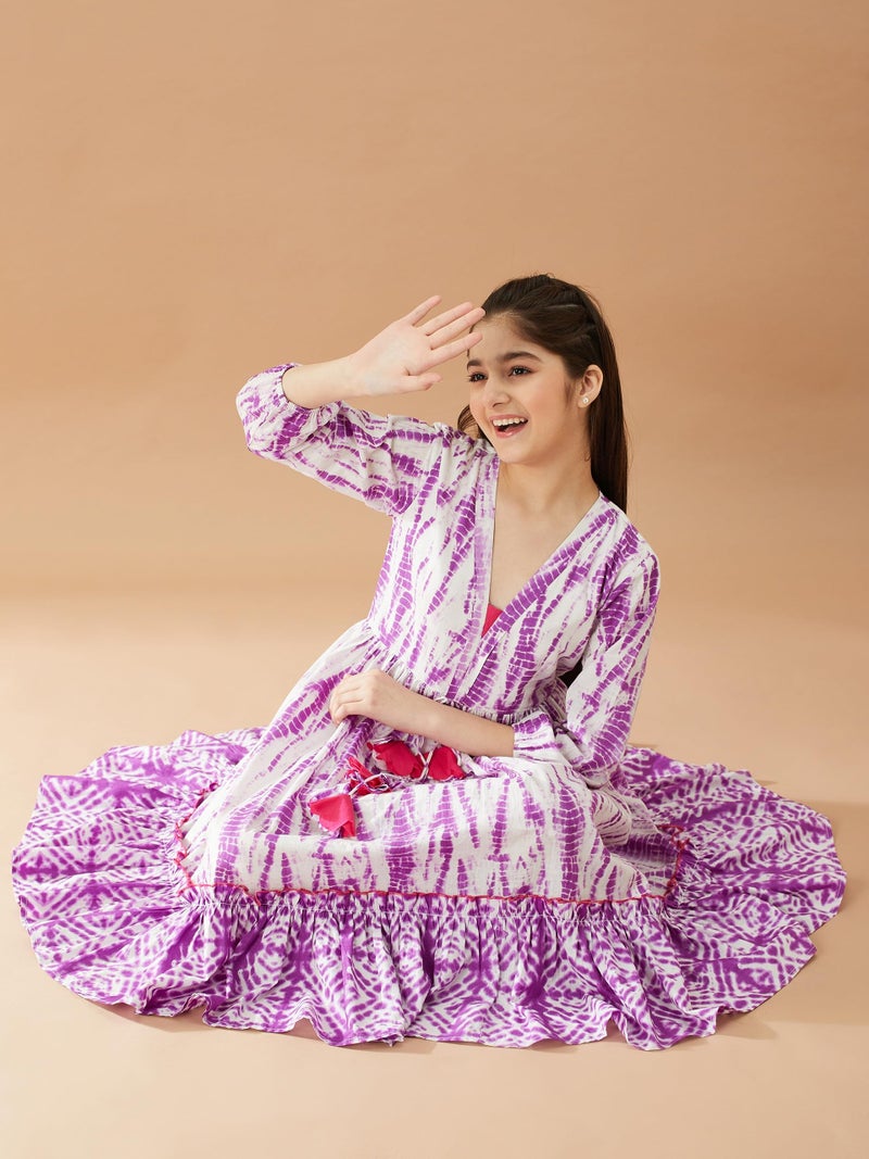 Pspeaches Girls Tie And Dye Cotton A-Line Midi Dress (Purple-12-13Y) - Image 3
