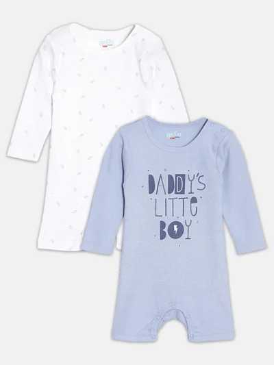 Broon Broon Infant Boys Blue and White Printed Organic Cotton Rompers Pack of 2