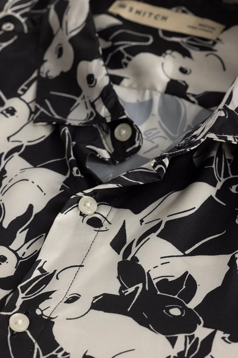 سنيتش Black Abstract Long Sleeve Slim Fit Casual Shirt