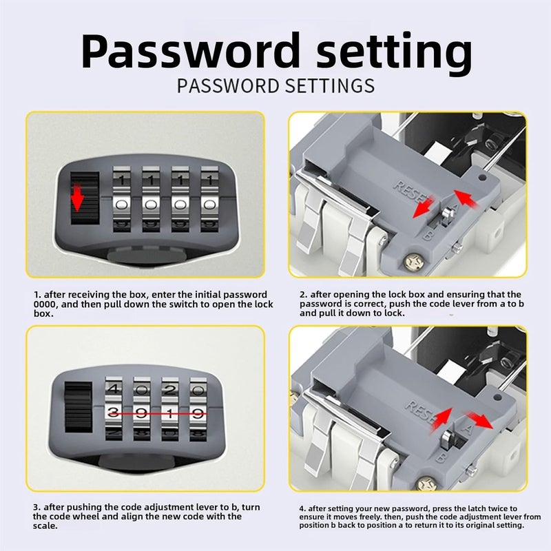 صندوق قفل مفاتيح محمول، قفل تركيبي مع كود قابل لإعادة تعيين لتخزين مفاتيح المنزل، صندوق قفل أمان للاستخدام المنزلي أو المكتب أو الشقة - Image 3