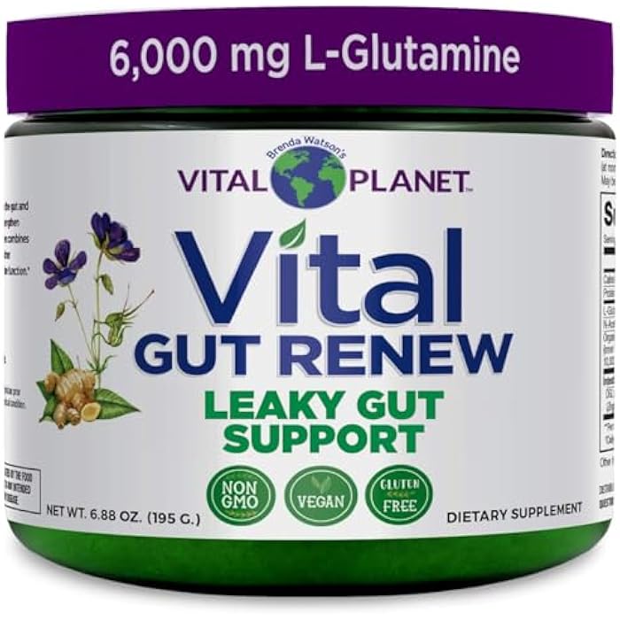 Vital Planet - Vital Gut Renew Powder Supplement for Leaky Gut Repair with L-Glutamine, Marshmallow and Ginger Root, DGL Licorice Root and Organic Aloe Vera, L Glutamine 6000mg 6.88 oz - Image 1