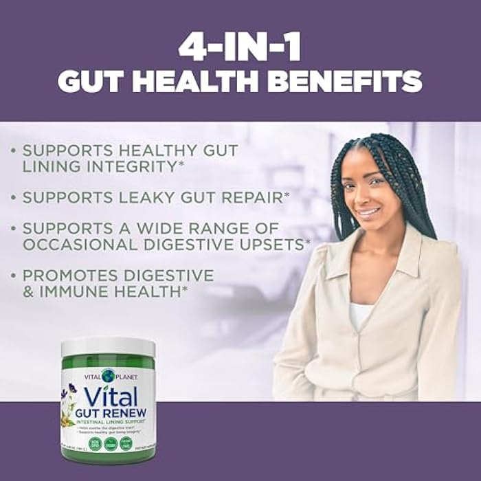 Vital Planet - Vital Gut Renew Powder Supplement for Leaky Gut Repair with L-Glutamine, Marshmallow and Ginger Root, DGL Licorice Root and Organic Aloe Vera, L Glutamine 6000mg 6.88 oz - Image 4