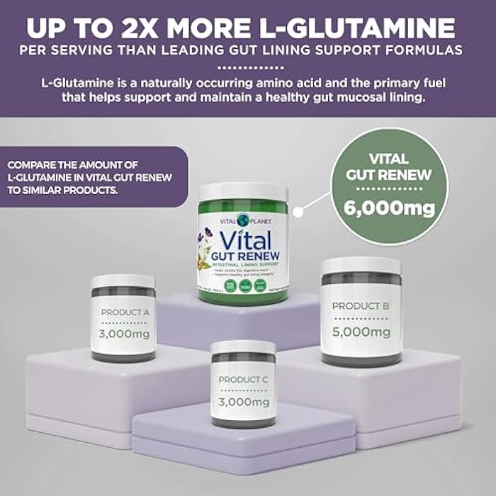 Vital Planet - Vital Gut Renew Powder Supplement for Leaky Gut Repair with L-Glutamine, Marshmallow and Ginger Root, DGL Licorice Root and Organic Aloe Vera, L Glutamine 6000mg 6.88 oz - Image 5