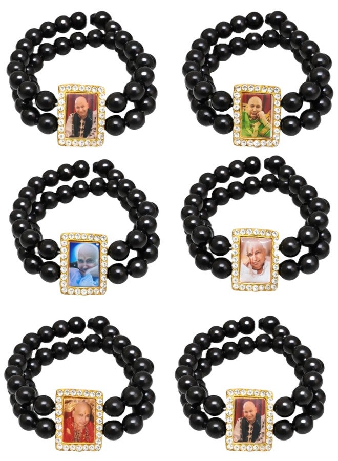 Kailash Creation Guruji Bracelet for Men, Women Kids | Nirmal Singh Maharaj Photo Bracelet | Double Black Beads Elastic Bracelets with American Diamonds | For Family and Guruji devotee (2 Bracelets) - Image 1