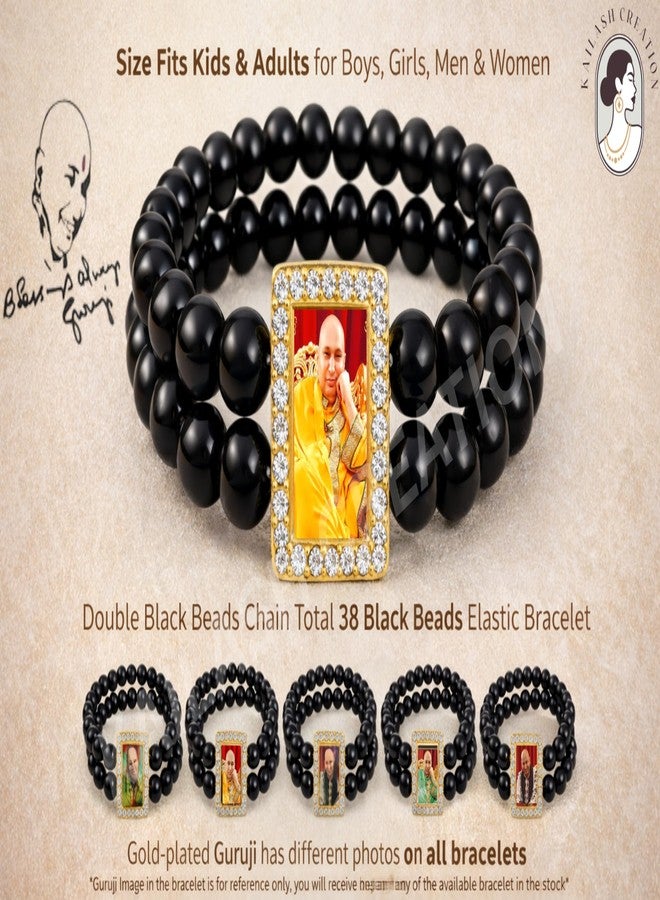 Kailash Creation Guruji Bracelet for Men, Women Kids | Nirmal Singh Maharaj Photo Bracelet | Double Black Beads Elastic Bracelets with American Diamonds | For Family and Guruji devotee (2 Bracelets) - Image 4