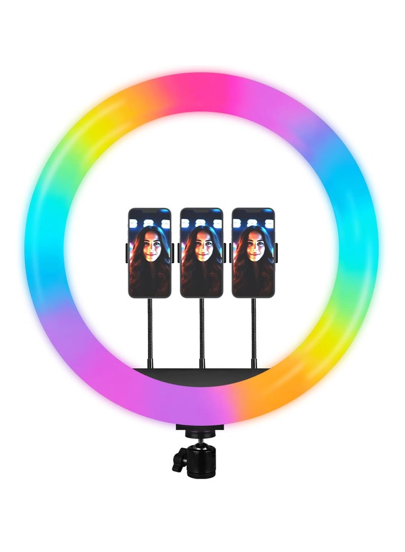 حلقة ضوء LED ملونة RGB بحجم 16 بوصة بدون حامل – 28 لونًا متعددًا مثالي لفيديوهات يوتيوب، جلسات التصوير، البث المباشر، والسيلفي - Image 1