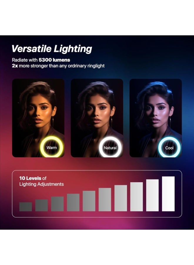 حلقة ضوء LED ملونة RGB بحجم 16 بوصة بدون حامل – 28 لونًا متعددًا مثالي لفيديوهات يوتيوب، جلسات التصوير، البث المباشر، والسيلفي - Image 4