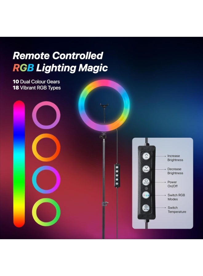 حلقة ضوء LED ملونة RGB بحجم 16 بوصة بدون حامل – 28 لونًا متعددًا مثالي لفيديوهات يوتيوب، جلسات التصوير، البث المباشر، والسيلفي - Image 2