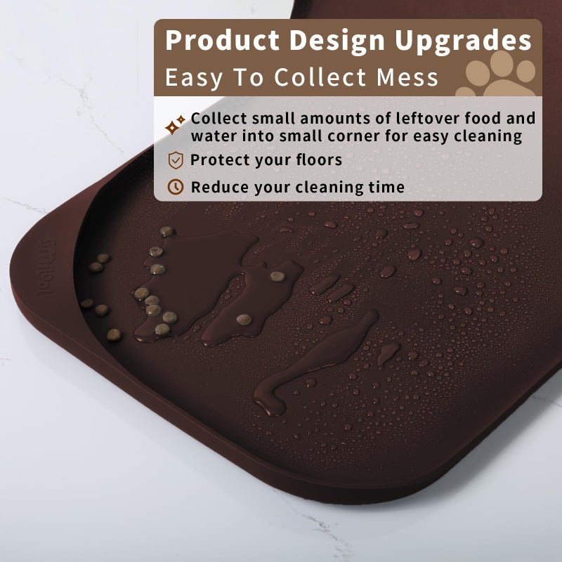 Smilool Silicone Pet Food Mat with Raised Edge for Food and Water Bowl, Dog Feeding Mats, Cat Food Trays for Floor Waterproof, Rubber Tray for Dogs and Cats, 17 x 12 x 0.7 Dark Brown - Image 3
