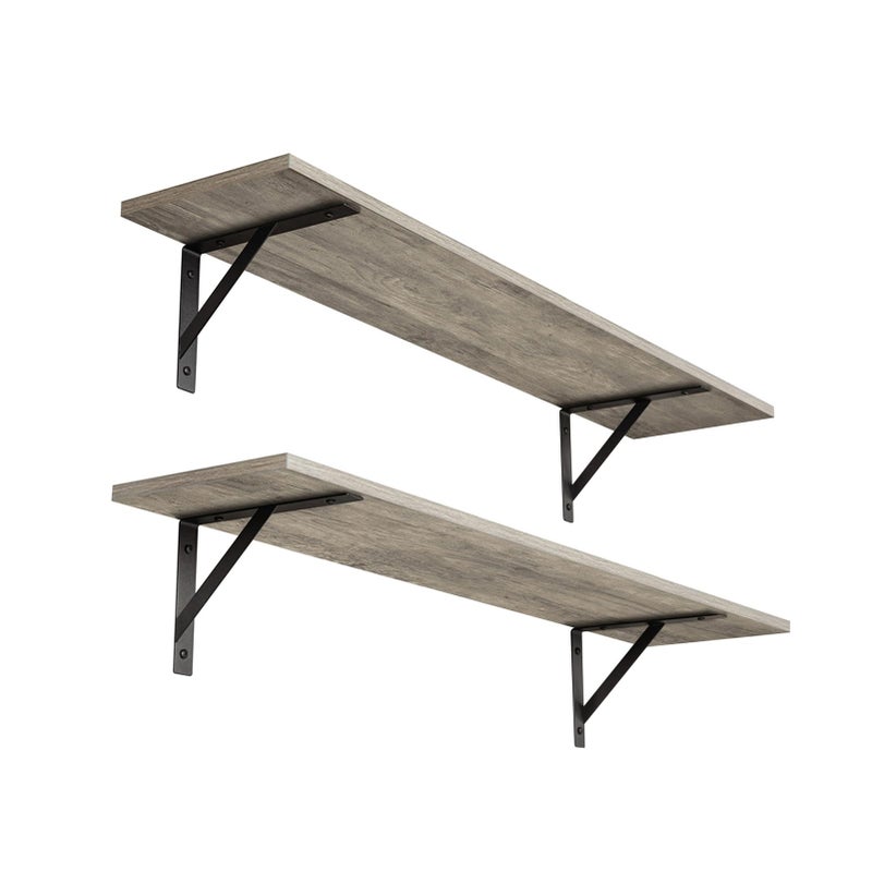 DINZI LVJ Long Shelf 315 Inch Large Wall Mounted Shelves Set of 2 EasytoInstall Display Ledges with Sturdy Metal Brackets for Living Room Bathroom Bedroom Kitchen Laundry Room Gray Wash