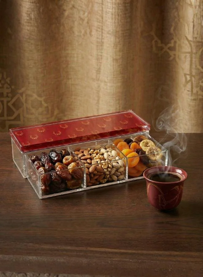 Silsal Fares Maroon Nuts & Dates - 3-Partition Acrylic Box