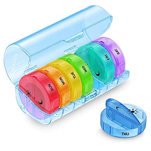Sukuos Large Weekly Pill Organizer 2 Times a Day, Daily Pill Box 7 Day Easy to Open with Double Protection, AM PM Pill Case for Medicine/Vitamin/Fish Oil/Supplements (Blue) - Image 1