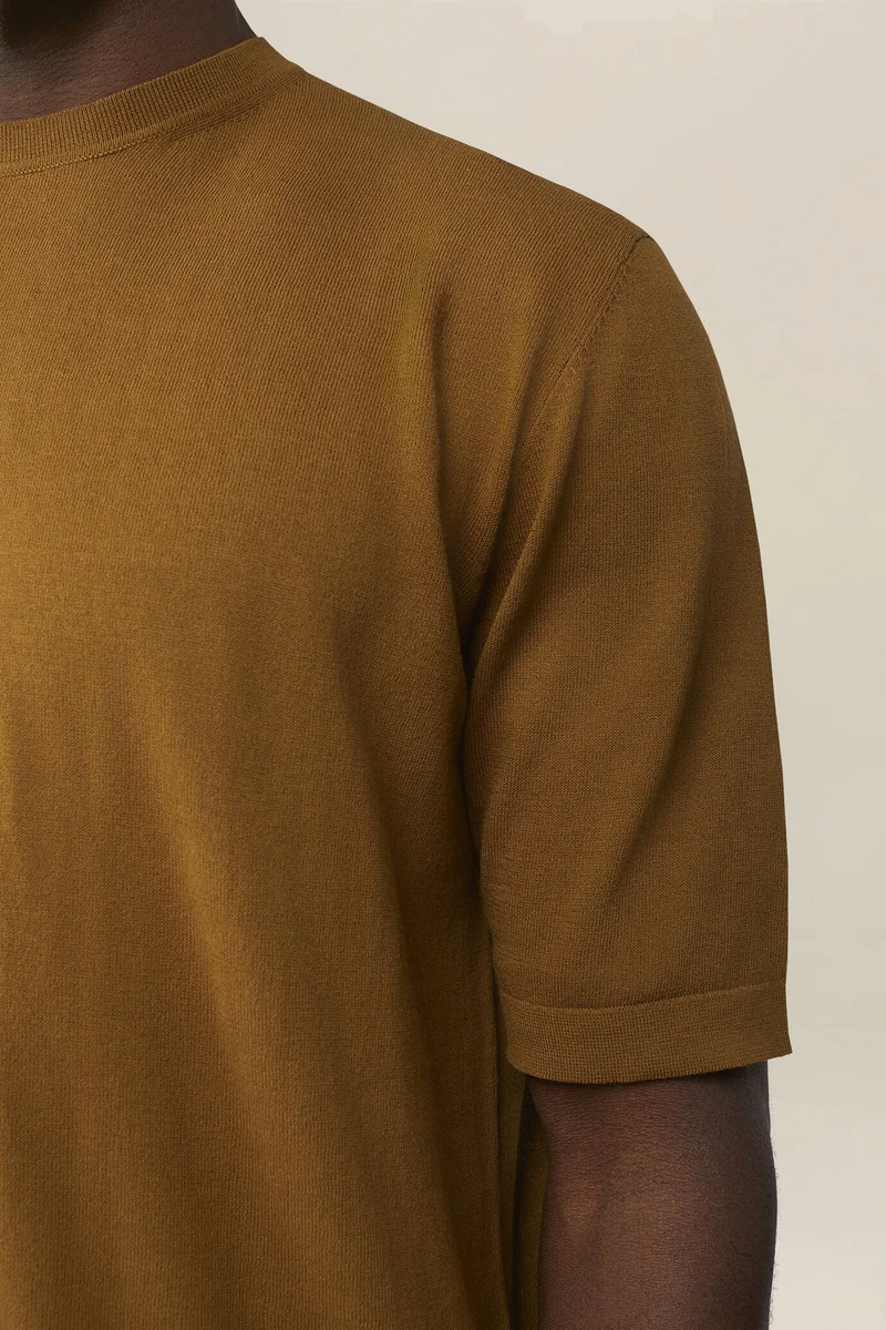 Doppelganger Green Men's knitted T-shirt in 100% cotton crepe - Olive Green for Men | Best Price UAE