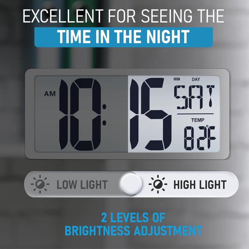 TXL Large Digital Wall Clock with Backlight, 14.2" Battery Operated Alarm Clock with Day, Date & Temperature, Jumbo Display Digital Count Up Down Timer Clock for Seniors, Home, Bedroom Office - Image 4