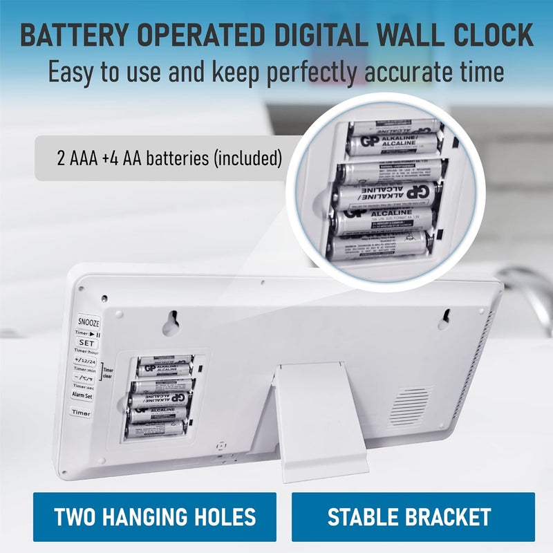 TXL Large Digital Wall Clock with Backlight, 14.2" Battery Operated Alarm Clock with Day, Date & Temperature, Jumbo Display Digital Count Up Down Timer Clock for Seniors, Home, Bedroom Office - Image 3