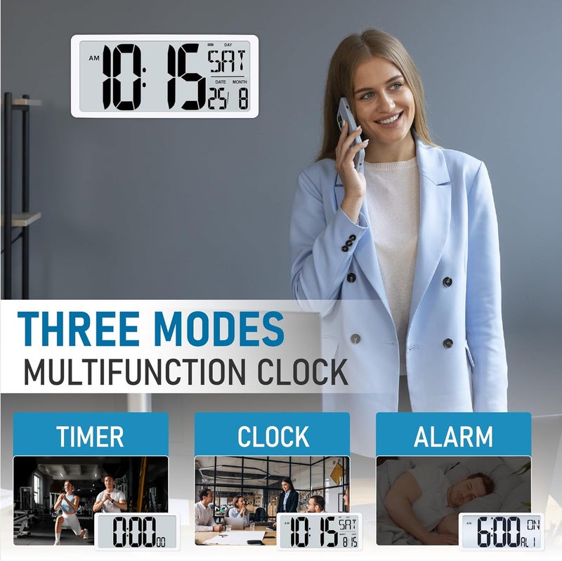 TXL Large Digital Wall Clock with Backlight, 14.2" Battery Operated Alarm Clock with Day, Date & Temperature, Jumbo Display Digital Count Up Down Timer Clock for Seniors, Home, Bedroom Office - Image 5