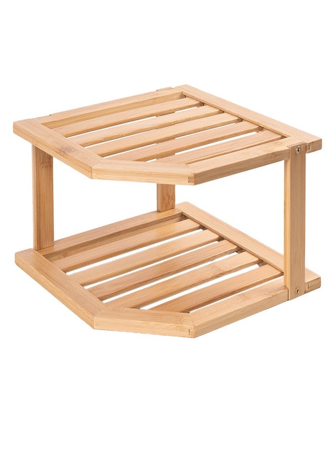 VERTORGAN Bamboo Corner Shelf,2 Tier Plate Organizer for Cabinet and Countertop,Pantry Dish and Spice Rack for Kitchen - Image 1