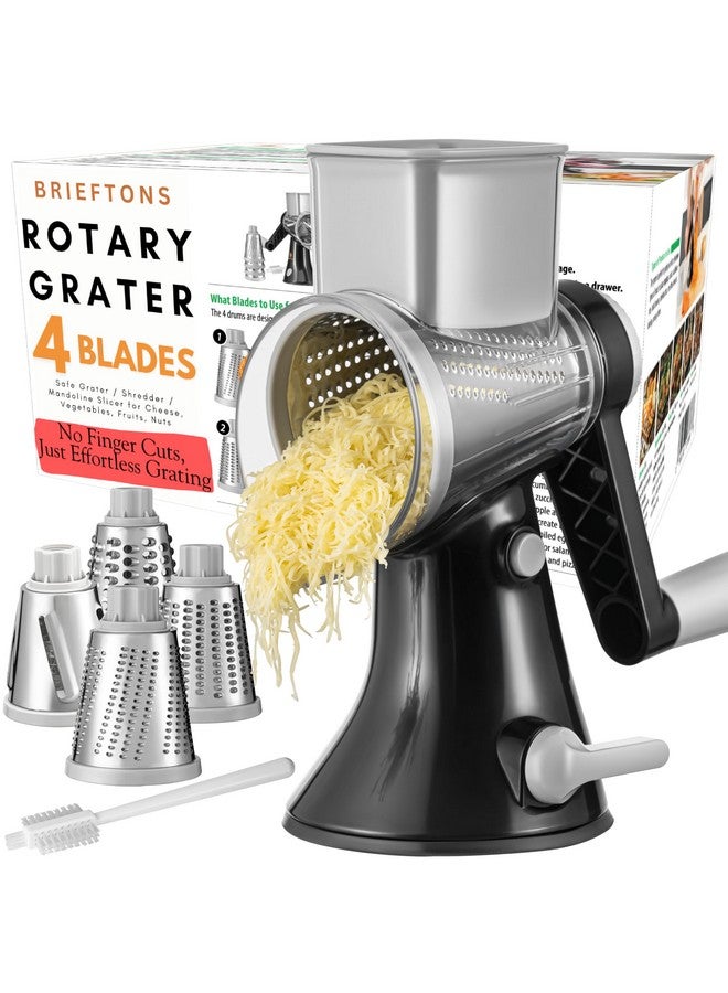 Brieftons 4-Blade Rotary Cheese Grater, Kitchen Food Cutter with Handle, Mandoline Vegetable Slicer, Nut Grinder, Hand Crank Shredder for Cheese, Vegetables, Fruits, Nuts, Easy to Use, Clean & Store - Image 1