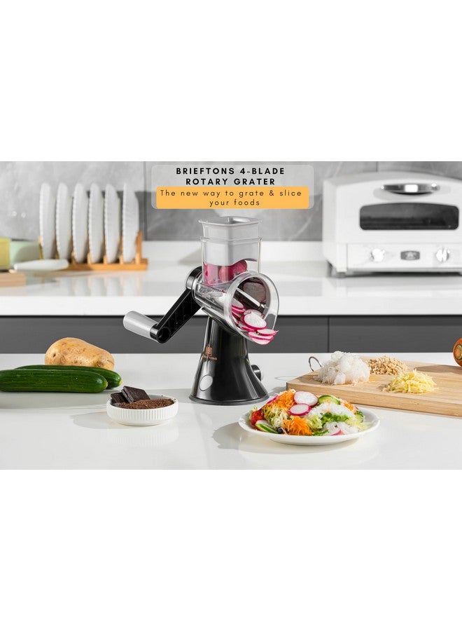 Brieftons 4-Blade Rotary Cheese Grater, Kitchen Food Cutter with Handle, Mandoline Vegetable Slicer, Nut Grinder, Hand Crank Shredder for Cheese, Vegetables, Fruits, Nuts, Easy to Use, Clean & Store - Image 2