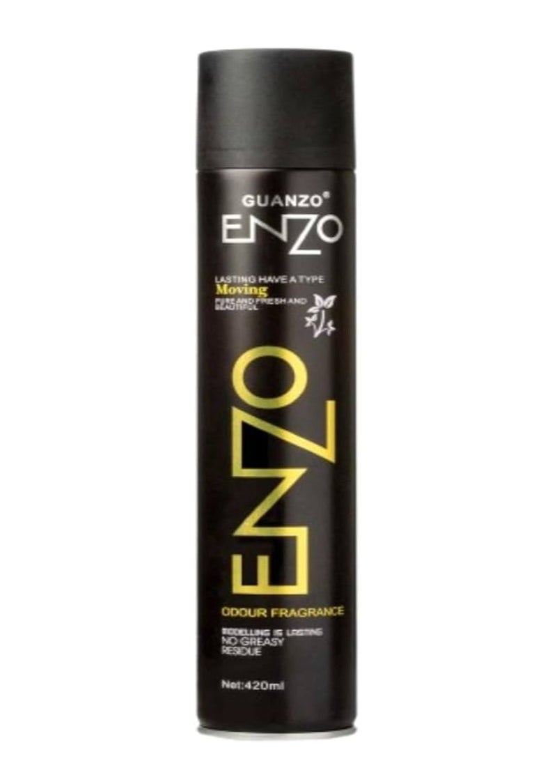 بخاخ الشعر الاحترافي للجنسين من إنزو موفينج | سريع الجفاف، ثبات يدوم طويلاً ولمعان طبيعي 420 مل