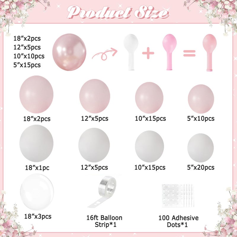 LANGASQUE Pink Balloon Arch Kit 108Pcs Double Stuffed Balloons Garland Including Pink Pearl White Macaron Pink Balloons Different Size for Wedding Birthday Baby Shower Bachelorette Party Decorations - Image 3