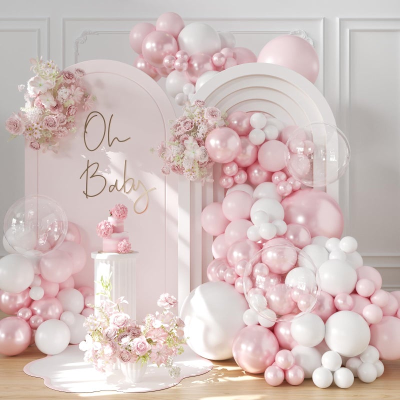 LANGASQUE Pink Balloon Arch Kit 108Pcs Double Stuffed Balloons Garland Including Pink Pearl White Macaron Pink Balloons Different Size for Wedding Birthday Baby Shower Bachelorette Party Decorations - Image 1