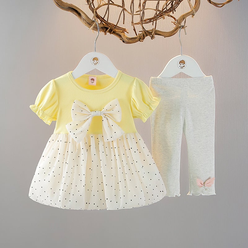 Girls' Short-sleeved dress Two-piece Summer Dress Girls' Stylish Women's Baby Dress New Princess Dress suit Trendy - Image 1