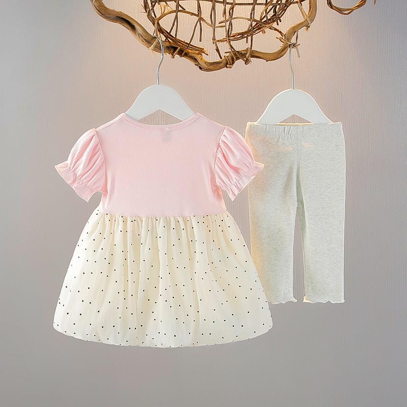 Girls' Short-sleeved dress Two-piece Summer Dress Girls' Stylish Women's Baby Dress New Princess Dress suit Trendy - Image 4