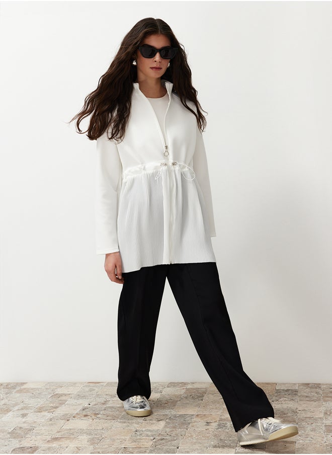 trendyol Ecru Diver/Scuba Pleated Zippered Woven Tunic TCTSS24UK00035  - Image 2