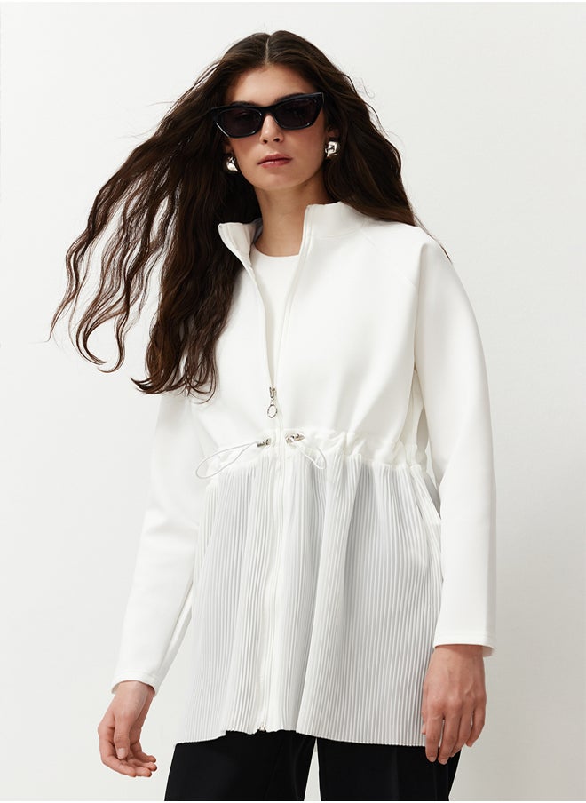 trendyol Ecru Diver/Scuba Pleated Zippered Woven Tunic TCTSS24UK00035  - Image 3