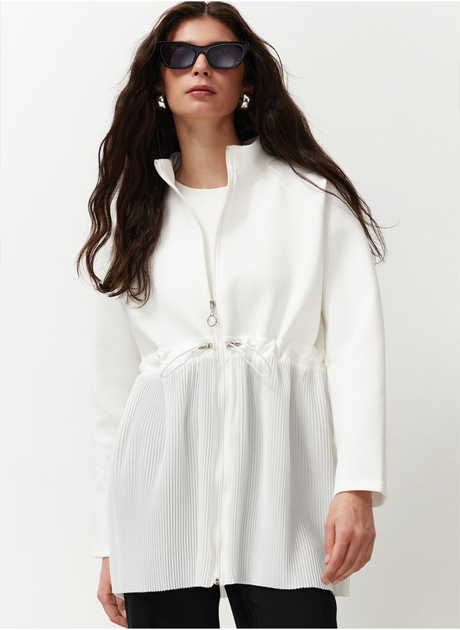 trendyol Ecru Diver/Scuba Pleated Zippered Woven Tunic TCTSS24UK00035  - Image 1
