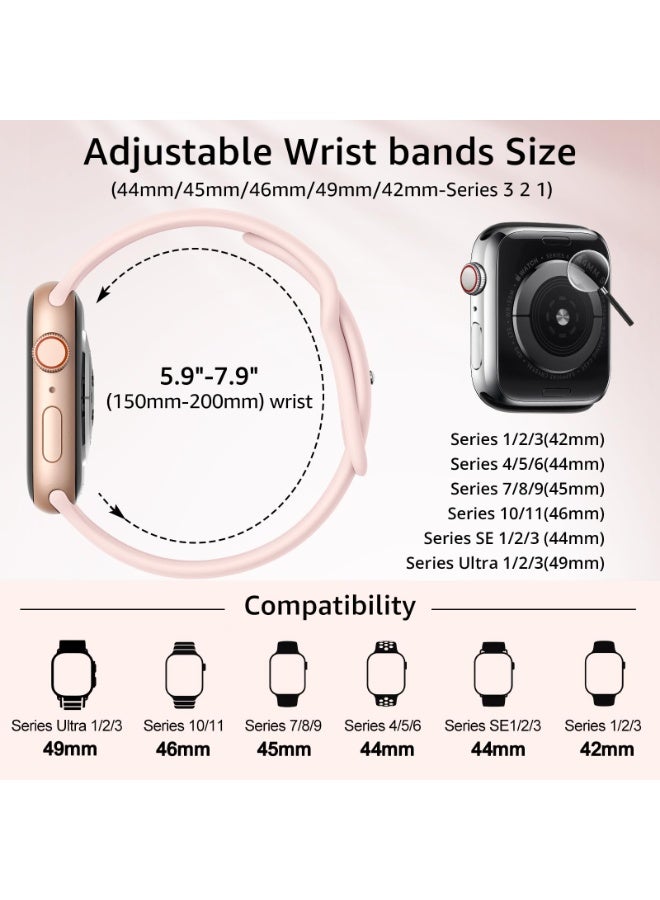 SOLOLUP 6 Pack Sport Bands Compatible with Apple Watch Band 42mm 44mm 45mm 46mm 49mm Women Men,Breathable Silicone  Sport Strap Replacement Band for iWatch Apple Watch Series 11 10 9 8 7 6 5 4 3 SE Ultra - Image 2