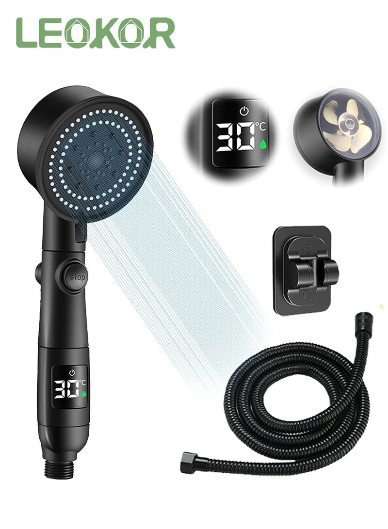LEOKOR High Pressure Handheld Shower 5 Modes Power Shower Head with 150CM Stainless Steel Hose and Adhesive Holder - Image 1