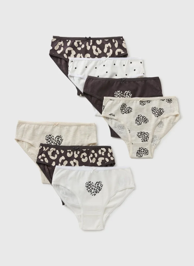 Matalan 7 Pack Girls Black Leopard Knickers