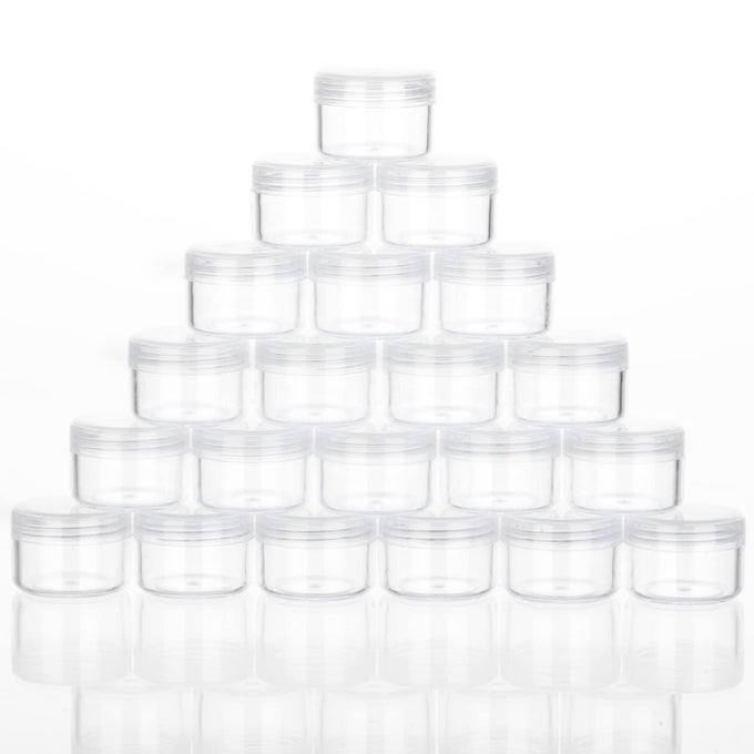 5 GRAM SAMPLE CONTAINERS WITH LIDS MINI MAKEUP CONTAINERS EMPTY PLASTIC TRAVEL COSMETIC CONTAINERS WITH LABELS25 COUNT CLEAR LID