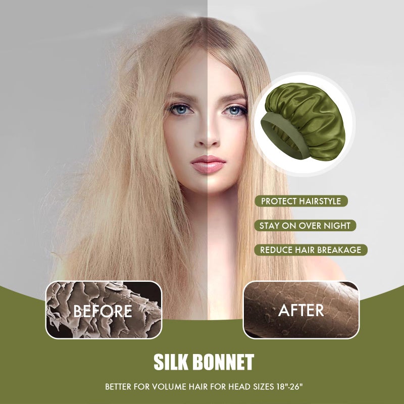 Doitory Satin Silk Bonnet for Sleeping, Double Layer Silk Sleep Cap for Men & Women, Soft Satin Lined Bonnet for Natural & Curly Hair(Green) - Image 4