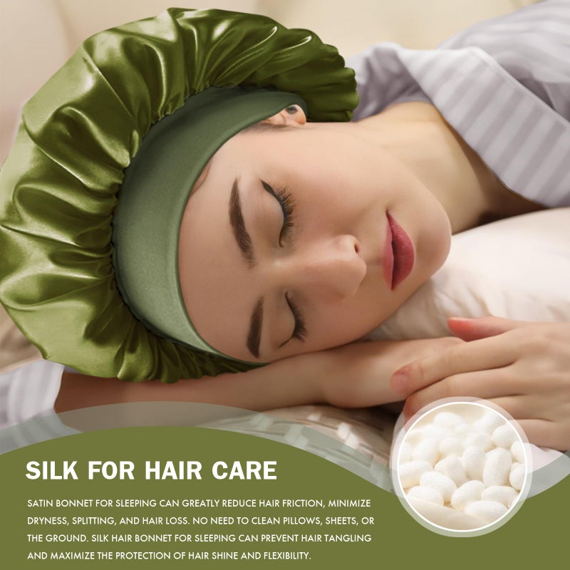 Doitory Satin Silk Bonnet for Sleeping, Double Layer Silk Sleep Cap for Men & Women, Soft Satin Lined Bonnet for Natural & Curly Hair(Green) - Image 3